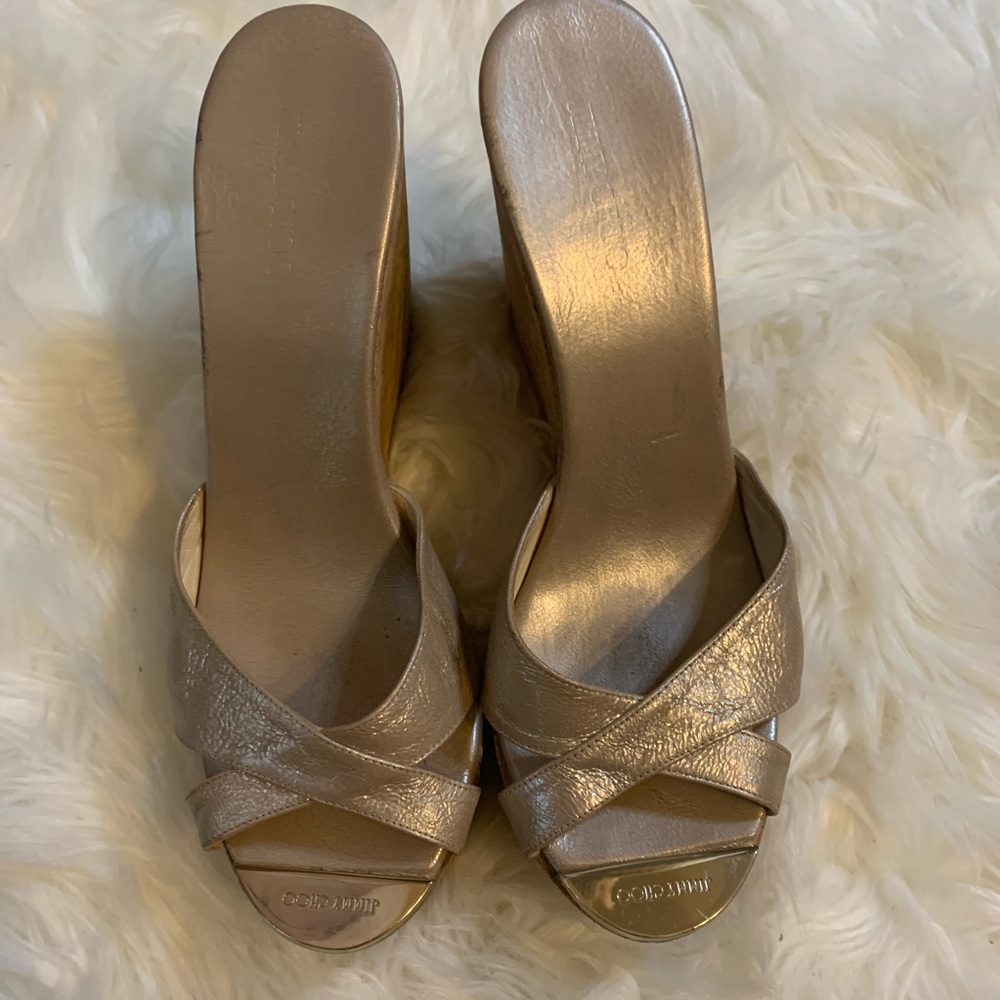 Jimmy Choo gold metallic wedge wedges, 41